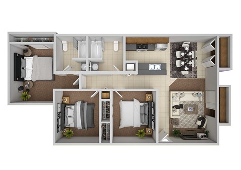 a bedroom floor plan with a bathroom and a living room